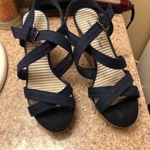 Navy blue wedge sandals